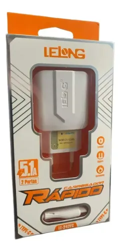 Carregador Rápido Lelong 5.1A Turbo USB-C com Cabo Branco Novo | +25 vendidos Carregado