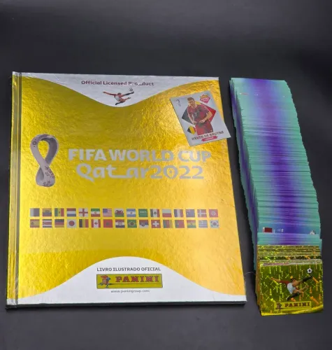 KIT Álbum da Copa 2022 Capa Dura DOURADO lacrado Todas as figurinhas pra colar + Legend