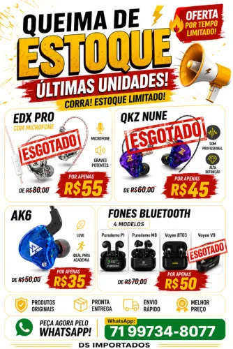 Fones de Ouvido, com Cabo e Bluetooth - Queima de Estoque