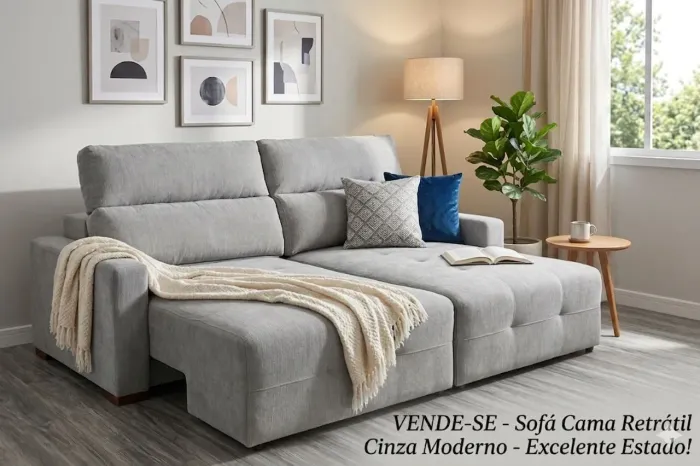 Sofá Cama Retrátil e Reclinável - Excelente Estado e Muito Conforto! 