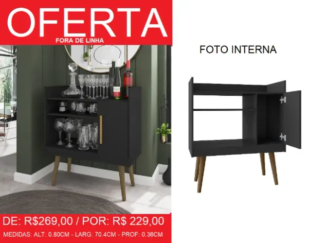 Buffet aparador com pes palito larg:70.4cm - super oferta e à pronta entrega