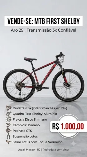 MTB First Shelby Aro 29 | Tam 17 | 21 Marchas | Freios e Câmbios Shimano