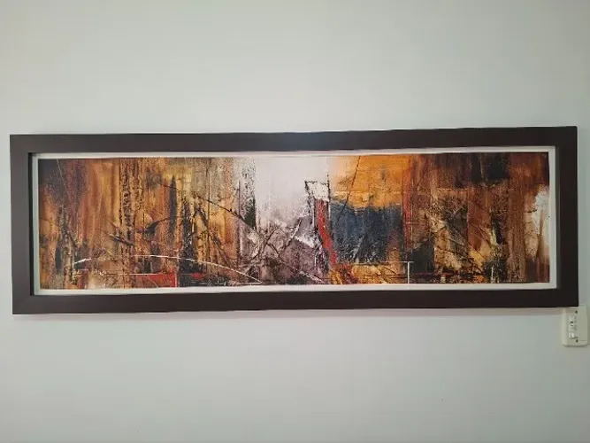 Quadro Decorativo Abstrato em Tela - 1,60 x 0,51 m - Moldura em Madeira - Estado Impecável
