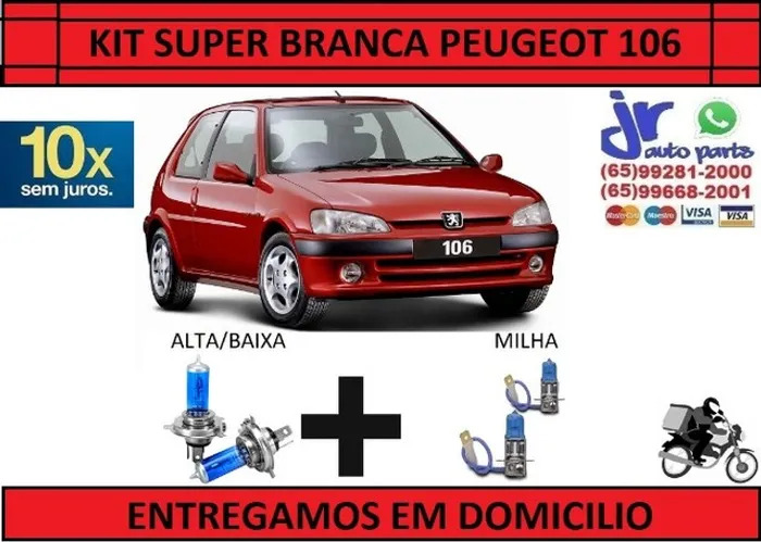 Kit de Lâmpadas Super Branca Peugeot 106 8500K Efeito Xênon