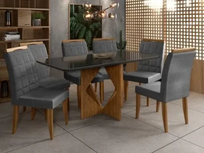 Mesa Madri Cinamono/Preto 6 Cadeiras Las Vegas Grafite, pronta entrega