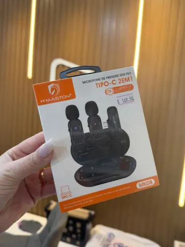 Microfone Lapela Sem Fio H'MASTON Tipo-C 2 em 1 - Novo