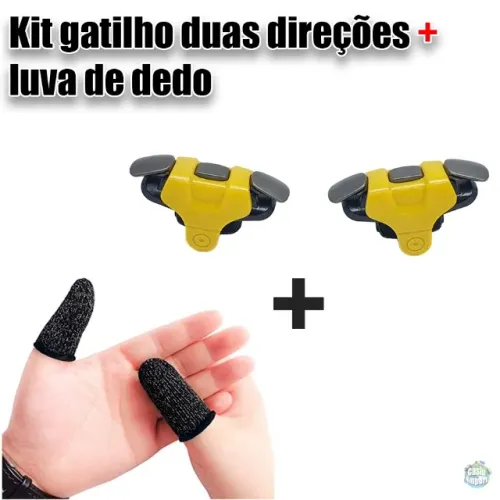 Kit celular com gatilho duas direções e luva de dedo
