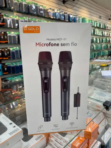 Microfone Sem Fio ?GOLD Plus MCF-51 - Kit com 2 Microfones + Receptor - Alta Captação