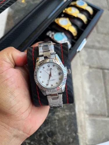 Relógio Estilo Rolex Datejust Feminino em Aço Inoxidável