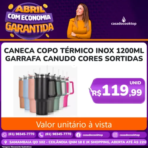 Caneca Copo Térmico Inox 1200ML Garrafa Canudo Cores Sortidas