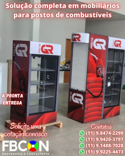 Mobiliários, expositores e comunicação visual para postos de combustíveis