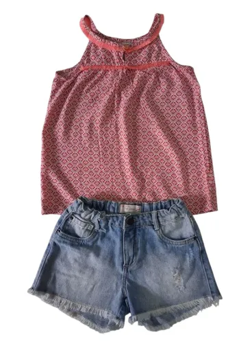 Conjunto blusa e shorts jeans infantil 
