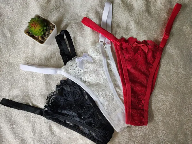 Kit 5 biquíni fio dental rendado lateral regulável  diversas cores