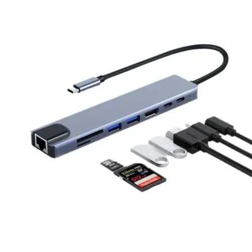 Expansor 8 Em 1 Tipo-c Para HDMI 100W Conversor De Placa De Rede typec Doca De Expansão De