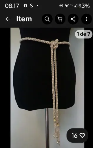 Cinto ou colar de corda vintage,anos 50,feito com contas de perolas falsas cor champanhe