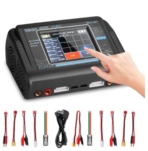 Carregador Duplo de Bateria T240 Nife, Nimh, Life, Lion, Lipo, Etc. C/  Tela Touch Screen