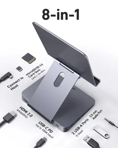 Anker 551 USB-C Hub (8 em 1) com Suporte para Tablet | 4K HDMI | Lacrado