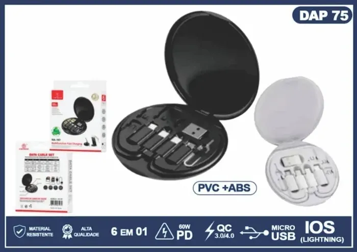 KIT DE ADAPTADORES PARA CELULAR 6 EM 1 (USB/IP/TC/V8)