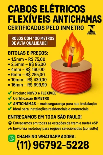 Cabos Elétricos Flexíveis Antichamas Certificados INMETRO