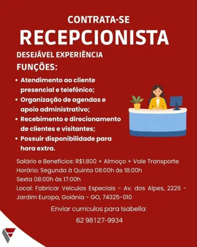 CONTRATA-SE RECEPCIONISTA