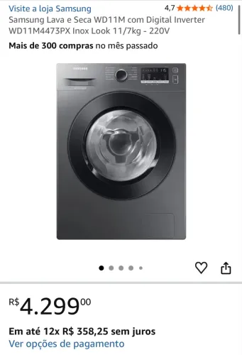 Lava e Seca Samsung WD11M - Nova, Lacrada na Caixa