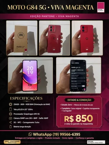 Moto G84 5G 256GB Viva Magenta Pantone NFC Zerado Completo