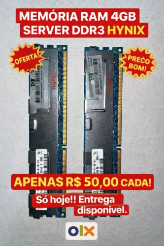 Kit 8GB (2x4GB) DDR3 ECC 1333MHz Hynix p/ Servidor - Funcionando