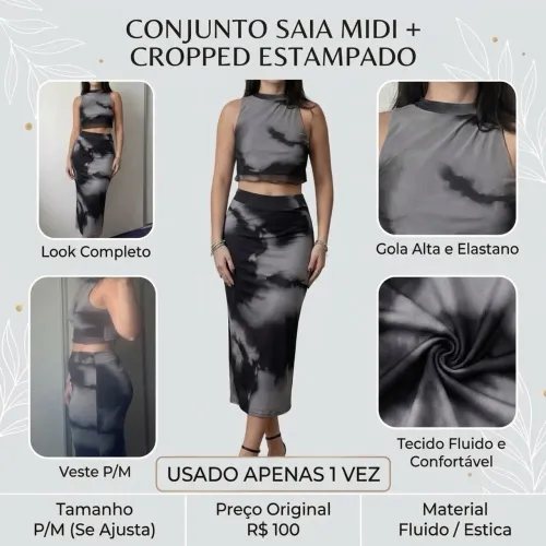 Conjunto croped com saia mid