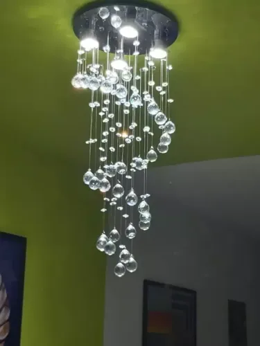 Lustre Espiral de Cristal K9 Legitimo para Sala de Jantar - Base 30cm Inox