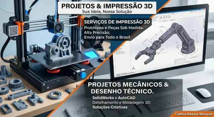 Projetos Mecânicos 3D e Detalhamento Técnico 2D + Impressão 3D | Modelagem CAD