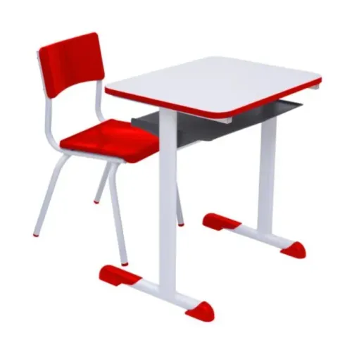 Kit Escolar Infantil Madeira Mesa Cadeira Vermelho Alta Resistência Uso Diário 40092