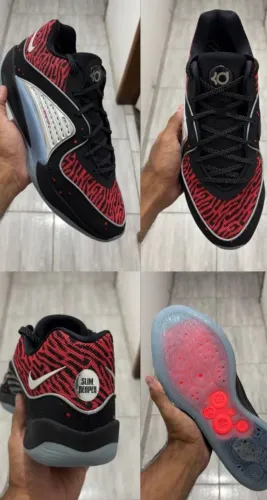 Tênis de Basquete Tenis Nike KD16 Masculino, cor preta com detalhes vermelhos.
