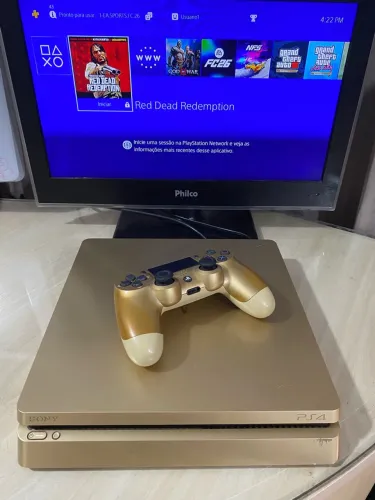 PlayStation 4 Gold Hen PS4 Slim 1TB Gold Edição Limitada Dourado 2 Controles