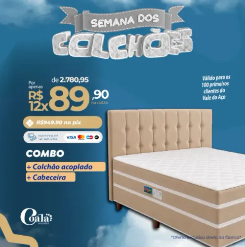 KIT COMPLETO CASAL É SÓ NA COALA - CABECEIRA, COLCHÃO ACOPLADO + TRAVESSEIRO