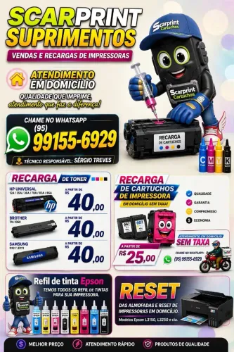 Suprimentos vendas e recargas de impressoras em domicílio