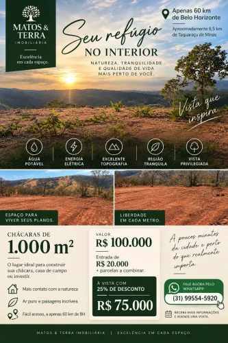 CHÁCARAS DE 1.000 m² A APENAS 60 KM DE BH