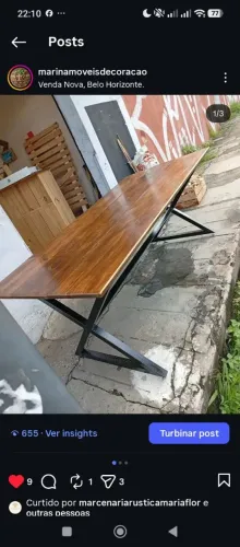 Mesa Rústica estilo industrial metal e madeira