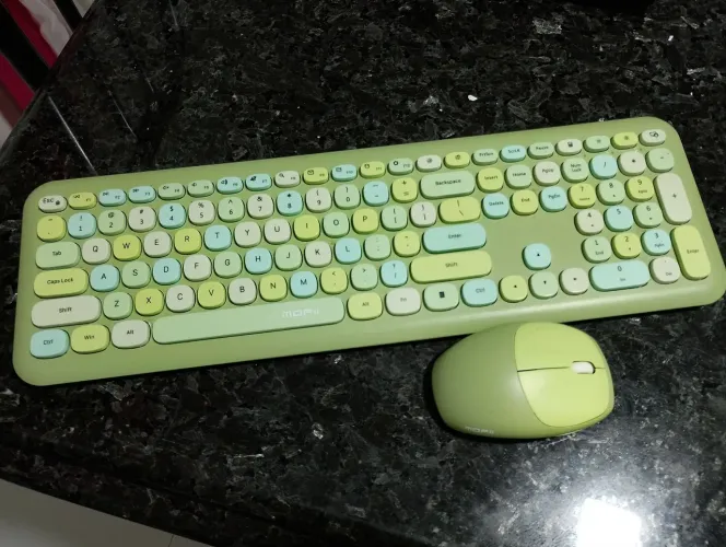 KIT TECLADO E MOUSE SEM FIO WIRELESS macarons colorido MOFFII Candy