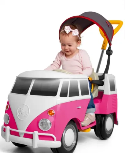 Carrinho Infantil Clássico 2 em 1 passeio com empurrador e pedal - Rosa