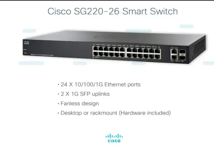Switch Cisco SG220-26 24 Portas RJ-45 com PoE 2 Portas SFP Gerenciável