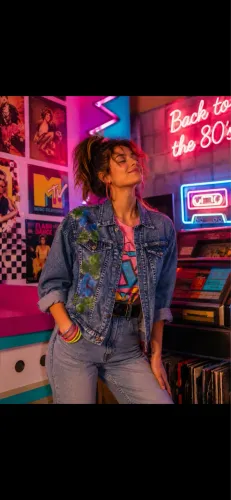 Jaqueta jeans retrô modelo anos 80 