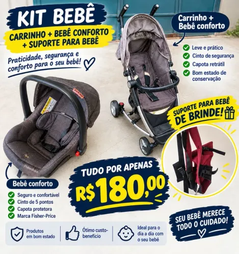 Carrinho + bebe conforto + suporte para bebe