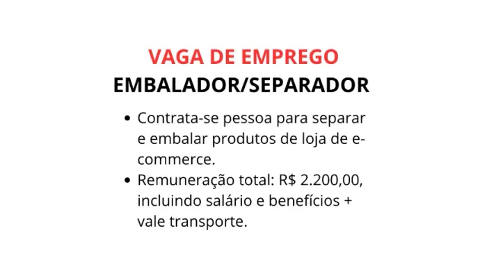 VAGA DE EMPREGO PARA E-COMMERCE ($2.200) - ITAQUERA