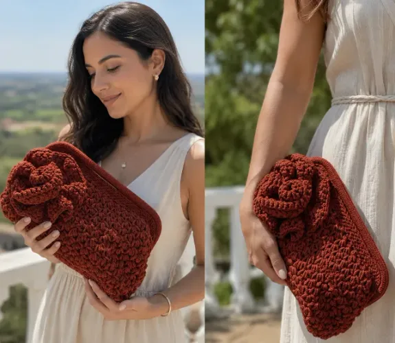 Bolsa Feminina de Crochê Artesanal Tijolo
