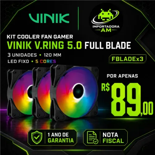 Kit 3 Cooler Fan Gamer Vinik V.Ring 5.0 120mm LED 5 Cores