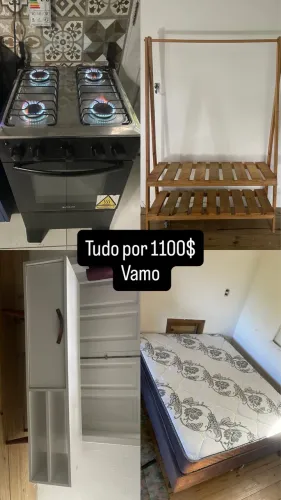 Vendo kit casa, cama box, fogão 4 bocas, rack e armário