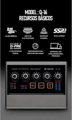 Interface de Áudio USB Teyun Q-16
