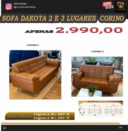 sofa dakota 2 e 3 lugares corino