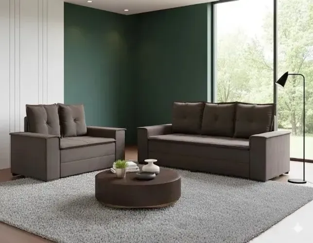Jogo de Sofá Barcelona 2 e 3 Lugares Marrom - Conforto e Elegância para sua Sala