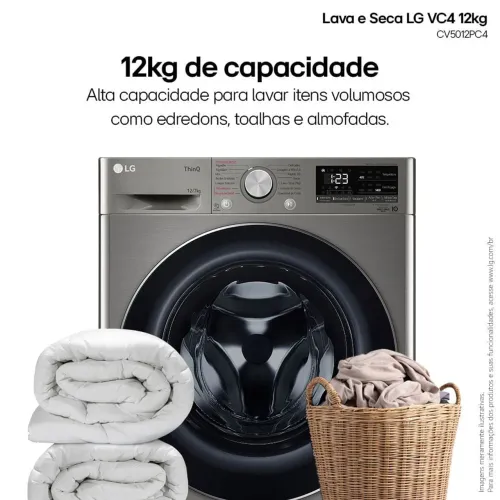 Lava e Seca Smart LG VC4 12kg Nova nota fiscal Inteligência Artificial AIDD CV5012PC4A 220